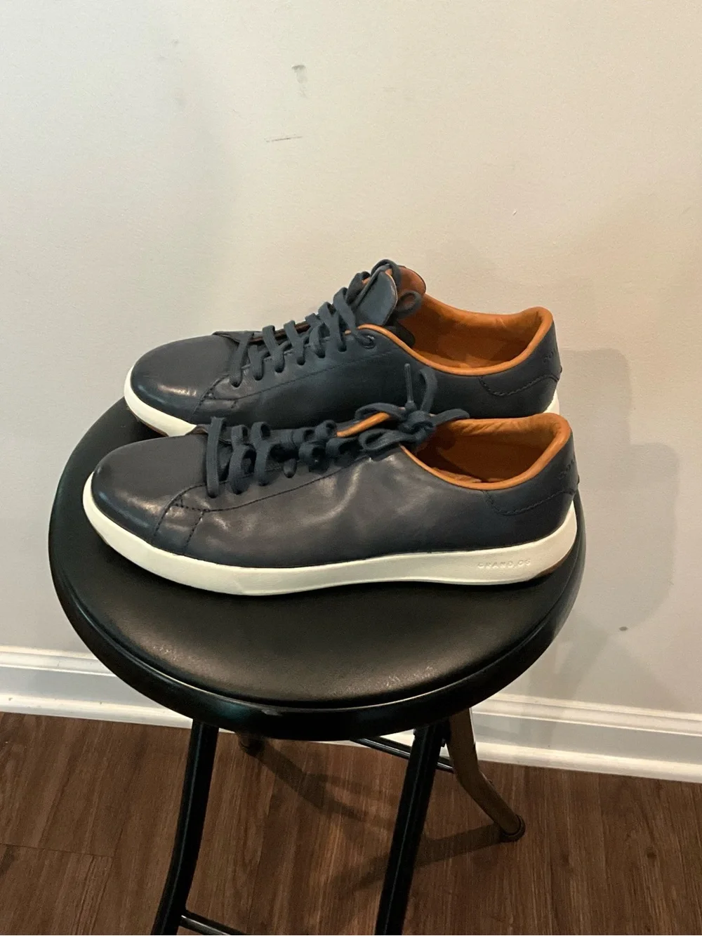 Cole Haan Navy Leather Sneakers with Tan Interior